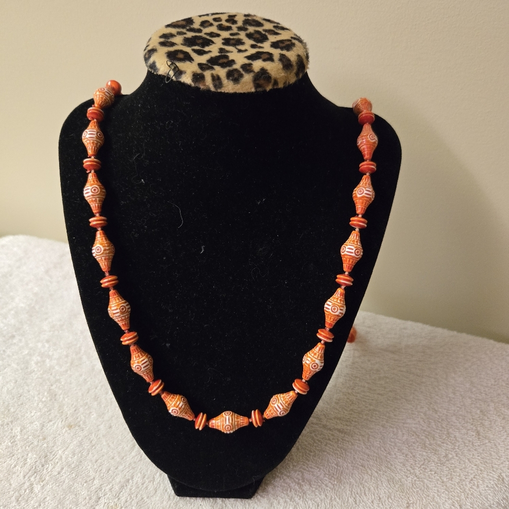 Vintage orange & white beaded necklace